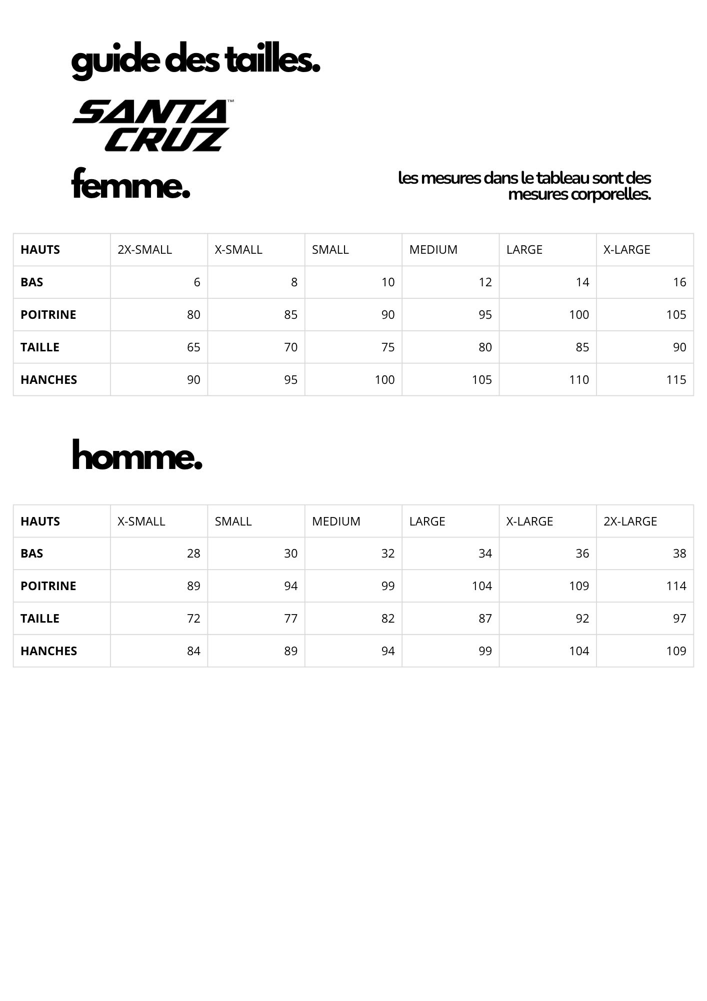 Guide des tailles
